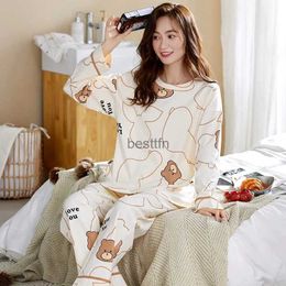 Women's Sleep Lounge Pajamas Women's Cotton Long-Sleeved Trousers Spring And Autumn Sweet Casual Loose-Size Ladies Home Dress Suit Can Be Worn OutsidL231005