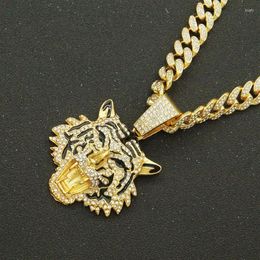 Pendant Necklaces Hip Hop Iced Out Cuban Chains Bling Diamond Animal Tiger Mens Miami Gold Chain Charm Jewellery Choker Gifts262G