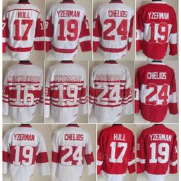 Men Retro Hockey 19 Steve Yzerman Jerseys 16 Vladimir Konstantinov 17 Brett Hull 24 Chris Chelios 33 Kris Draper 31 Curtis Joseph Vintage Classic Stitched Red White