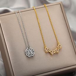 Pendant Necklaces Four-leaf Clover Necklace For Womem Lucky Deformable Heart Shape Love Petal Zircon Magnetic Jewellery Gift3252