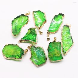 Pendant Necklaces Natural Stone Plating Phnom Penh Bezel Green Crystal Rough Irregular Necklace Charms DIY Jewelry Making Accessories 7Pcs