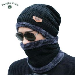 Black hat scarf two-piece cap Neck warm winter hat knitted Caps men Caps men's knitted cap Fleece Knit hats Skullies Beanies 270Q