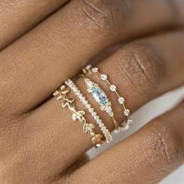 Rings Princess exquisite bride wedding accessories Jewellery lady 18K pure gold natural aquamarine engagement 4pcs ring set gift302a