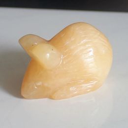 Decorative Objects Figurines Carved gemstone crystal yellow jade mouse rat figurine animal carving office home decor 2'' 230928
