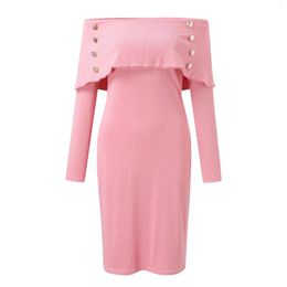 Casual Dresses Women's And Winter Knitted Dress One Shoulder Cape Design Sense Long Sleeved Hip Skirt