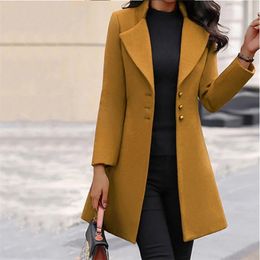 Womens Wool Blends Autumn Winter Woollen Long Sleeve Solid Coat Women Yellow Black Stand Slim Jacket Cardigan 230928