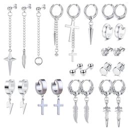 Stud Earrings 24Pcs Stainless Steel Mens Hoop Cross Dangle Set Long Chain Dangling Huggie For Men Women