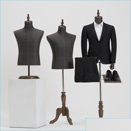 Jewelry Mannequin 2Style Male Body Half Length Model Suit Trousers Rack Display Clothing Store Wood Dase Adjustable Height One Pie Dro Dh59U