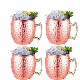 4 Pieces 550ml 18 Ounces Moscow Mule Mug Stainless Steel Hammered Copper Plated Beer Cup Coffee Cup Bar Drinkware302B