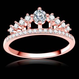 New Rose Gold Colour Romentic Handsome Wedding Rings for Women Crown Cubic Zircon Engagement286A