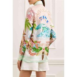 Casablanc tennis club decor print silk shirt wave gradient flower silk mens womens long sleeve shirts216f