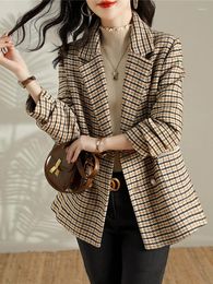 Women's Jackets High Quality Autumn Winter Houndstooth Tweed Suit Jacket Abrigos Mujer Invierno Long Sleeve Office Wool Coat