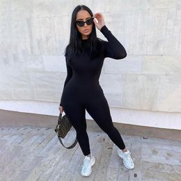 Long Sleeve Ladies Grey Black Sexy Bodycon Jumpsuit Women Elastic Skinny One Piece Summer Rompers Womens Jumpsuit Female1238F