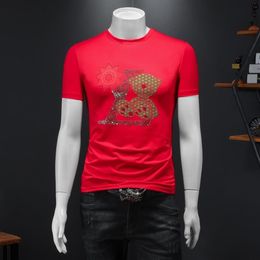 2023 neue bohrer bestickt gedruckt kurzarm T-shirt mode trend beiläufige dünne männer rundhals bodenbildung shirt246a