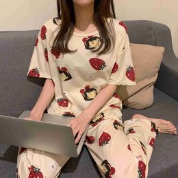 Women's Sleep Lounge Women Pyjamas Sets Summer Autumn Sleepwear Cartoon Pyjama Loungewear Ladies Pijama Mujer Short Sleeve Pants 2 Piece Pjs HomewearL231005