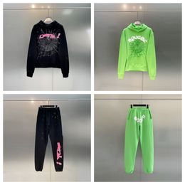 New Fashion Top Hot-selling Young Thug Men Women Hoodie High Quality Foam Print Spider Web Graphic Pink Sweatshirts y2k Pullovers S-XL