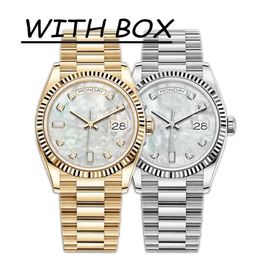mens automatic mechanical watches classic style 41mm full stainless steel strap pearl face gold watch sapphire super luminous wris259D