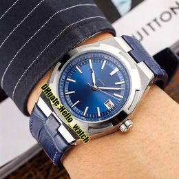 Cheap New Overseas 4500V 110A-Automatic Mens Watch Date Blue Dial 316L Steel Case Blue Leather Strap Gents Sport Watches Hello wat287A