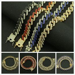 13mm 10 Colors personalized Gold Silver Hip Hop Bling Diamond Cuban Link Chain Necklace for Men Miami Rapper Bijoux Mens Chains Je288Q