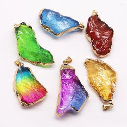 Pendant Necklaces Natural Stone Multicolor Irregularity Crystal Rough Pendants Electro Plating Gold Edge Jewelry Making Accessories 7Pcs