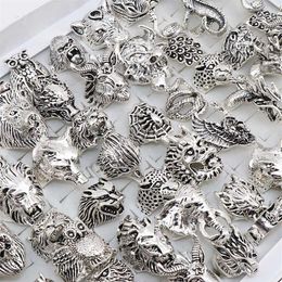Whole 20pcs Lots Mix Snake Owl Dragon Wolf Elephant Tiger Etc Animal Style Antique Vintage Jewellery Rings for Men Women 210623302Q