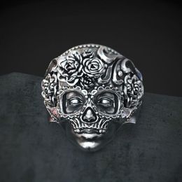Unique 316L Stainless Steel Heavy Sugar Skull Ring Mens Mandala Flower Santa Muerte Biker Jewellery Size 7 - 14293k