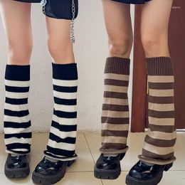 Women Socks Gothic Girls Dark Ribbed Knit Contrast Color Striped Wide Flare Foot Cover Harajuku Loose Knee High