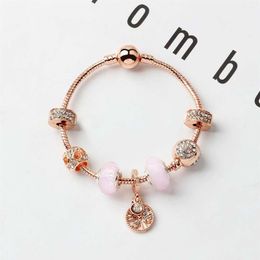 New style loose charm beads life tree pendant bangle rose gold charm bracelet girl women gift DIY Jewellery Accessories1853