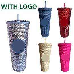 710ml Coffee Cup Summer Holiday Cold Water Mug Tumbler Cup With Straw Double Layer Plastic Durian Diamond Radiant Goddess Cups 210235j