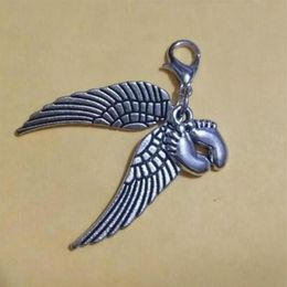 50pcs Fashion Vintage Angel Wings Baby footprint Clip Floating Locket Charms Pendants For Bracelet Jewellery Accessories A257248x