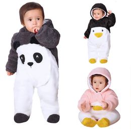 Rompers Baby Cartoon Baby Rompers Winter Warm Kids One-pieces Outdoor Baby Thicken Walking Dress Cute Clothing Babysuit 231005