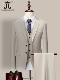 Men's Suits Blazers 14 Colour M-6XL Jacket VestPants High-end Brand Formal Business Mens Suit Three-piece Groom Wedding Dress Solid Colour Suit 231005