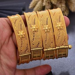 Bangle 4Pcs set Big Ethiopia 24k Dubai Gold Color Bangles For Women African Party Wedding Flower Gifts Bangles&Bracelets Jewelry179A