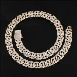 Chains DRIP 10MM Cubic Zirconia Heavy Cuban Chain Baguette Bling Iced Out Brass Necklace Men White Gold Plated Jewelry Choker212H