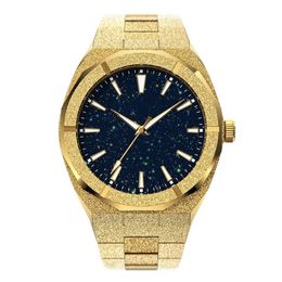 Wristwatches High Quality Men Fashion Frosted Star Dust Watch Stainless Steel 18K Gold Quartz Analogue Wrist for 221025264I