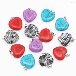 Pendant Necklaces Natural Stone Multicolor Heart Shaped Necklace Lucky Minerals Healing Charms DIY Jewellery Accessories Wholesale 24Pcs