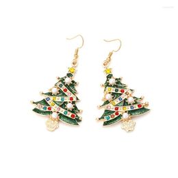 Dangle Earrings Creative Colourful Zircon Pearl Star Christmas Tree For Women Trendy Design Metal Drop Glaze Jewellery