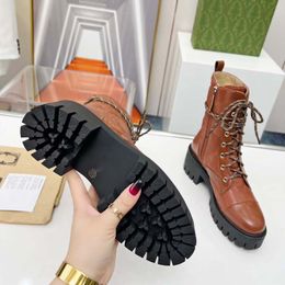 New Autumn and Winter Top Brand Women's Designer G Quilted Lace up Boots Black Boots Martin Boots Long Sleeve Boots Leather Boots35-41 004