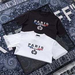 21ss men printed t shirts paris Letter embroidery clothes short sleeve mens shirt tag black white 05194E