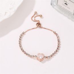 Link Bracelets Classic Crystal Heart Charm Bracelet Love Zircon Bridal Wedding Jewellery Pulseras Valentine's Days Gift