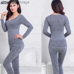 Women's Thermal Underwear Womens Thermal Underwear Lace Sets Print Luxury Long John Thermal Tops and Bottom Suit Winter Body Shape Lingerie ouc1727L231005