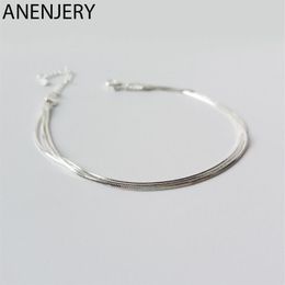 ANENJERY Simple 925 Sterling Silver Snake Bone Chain Anklet Bracelet For Women Girl Gift S-B348272P