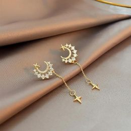 Luxury Bright Golden Moon Earrings Long Fashion Rhinestone Cross Drop For Women 2021 Jewelry Accessories Dangle & Chandelier2398