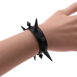 Punk Gothic Rock Cuspidal Spike Rivet Cone Stud Wide Leather Cuff Bracelet Wristbands Charm Bangle Fashion Unisex Jewellery LL