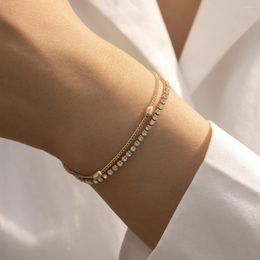 Bangle Multilayer Tennis Chain Bracelets For Women Fashion Small Cubic Zircon Crystal Gold Colour Wedding Party Friends Gift Jewellery