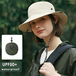 Berets Waterproof Bucket Hat For Women 6cm Brim Sun Foldable Hangable Outdoor Hiking Camping Panama Caps Quick Drying Basin Cap