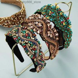 Headwear Hair Accessories Luxury Baroque Super Flashing Gemstone Headband Fashion Hair Accessories Women Full Diamond Wide-brimmed Hairband Hair Hoop New Q231005