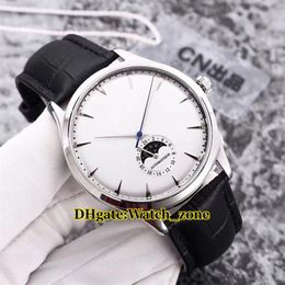 New Master Ultra Thin 1368420 Moon Phase White Dial Automatic Mens Watch Silver Case Leather Strap Cheap Gents Wristwatches258r