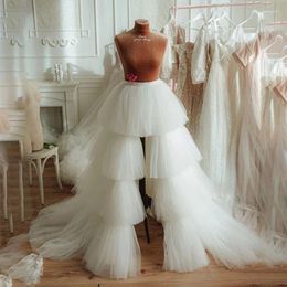 Skirts Elegant Tiered Ruffles Tulle For Bridal High Quality Long Low Mesh Maxi Skirt Zipper