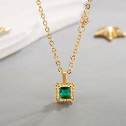 Pendant Necklaces Trendy Gold Color Titanium Steel Created Emerald Block Necklace For Women Fashion Jewelry